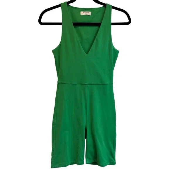 Babaton Aritzia Contour Green V Neck Sleeveless Romper Shorts Size S - Picture 1 of 6